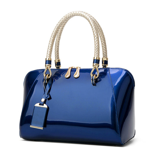 Patent Leather Shiny Fashion Handbag with Versatile Styling