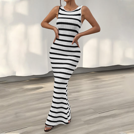 Leisure Slim Striped Sleeveless Dress
