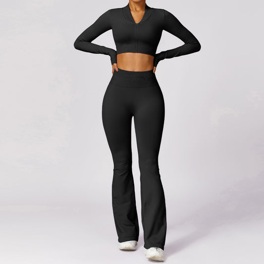 Casual Tight Seamless Long-sleeved Trousers Yoga Clothes Suit